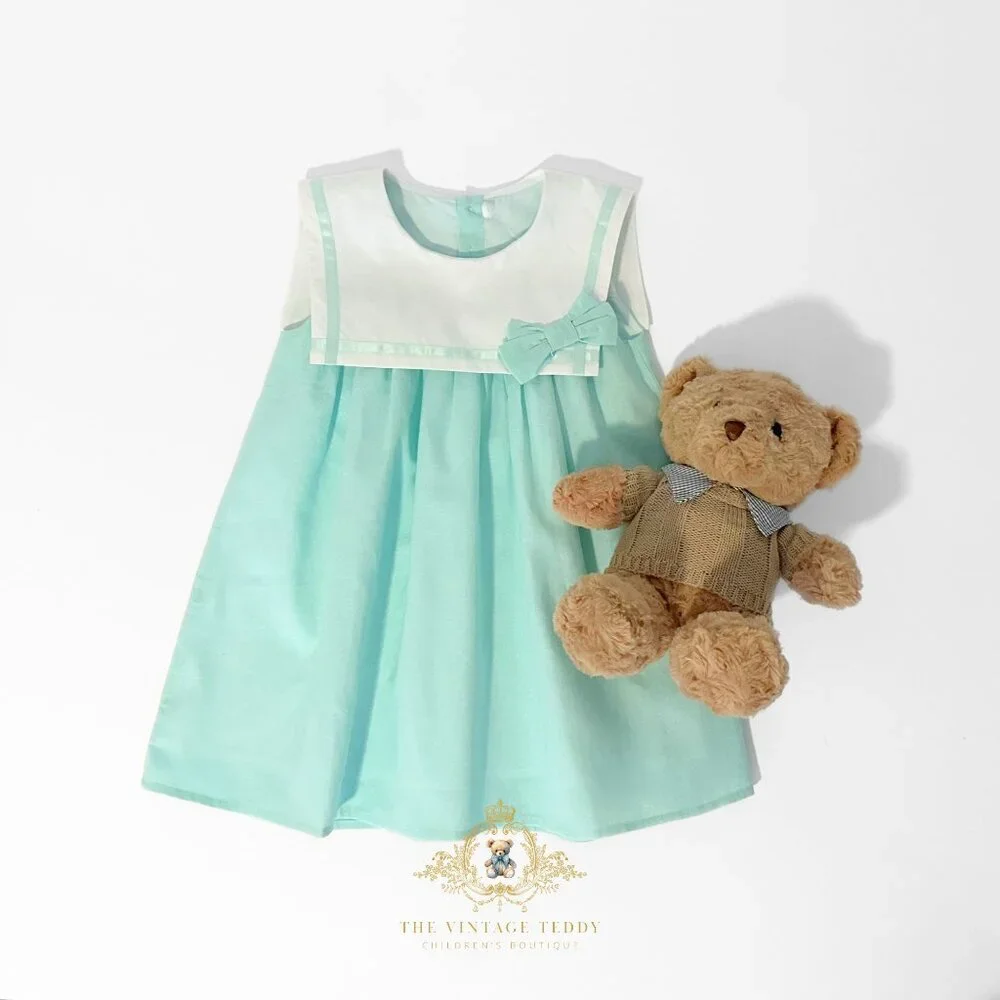 NWT Pretty Girls Sailor Dress &Hair Bow Accessories Nautical Sleeveless Aqua 12M - Picture 5 of 5